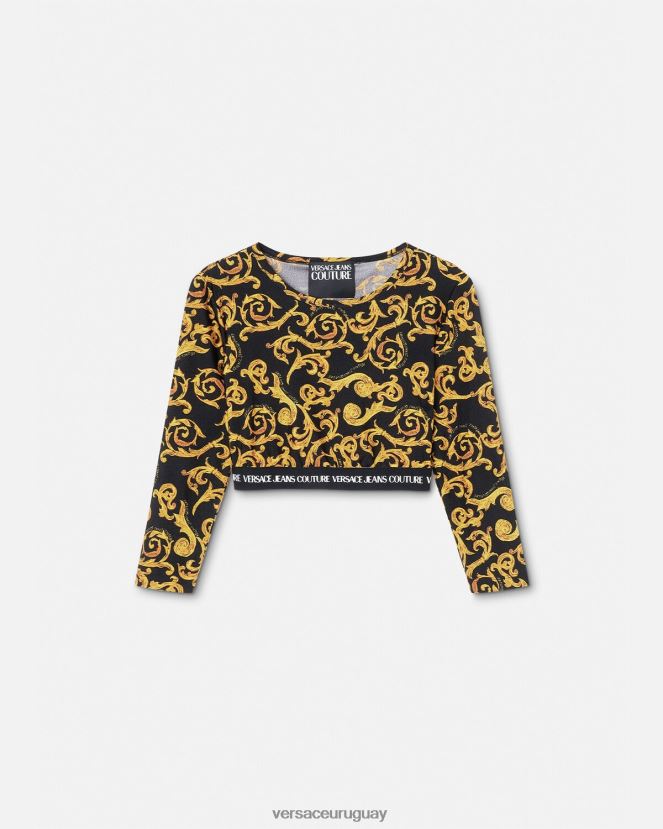Versace top corto de alta costura con boceto mujer oro negro ropa H88R0H2167