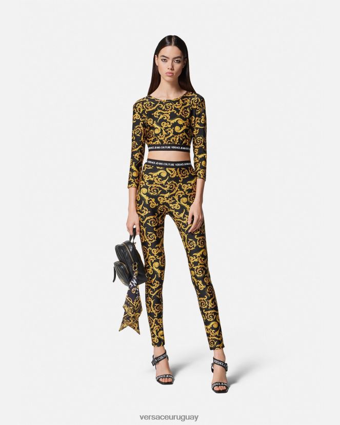 Versace top corto de alta costura con boceto mujer oro negro ropa H88R0H2167
