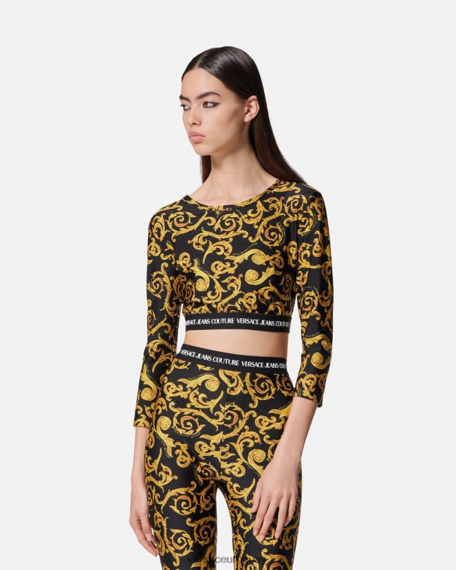 Versace top corto de alta costura con boceto mujer oro negro ropa H88R0H2167