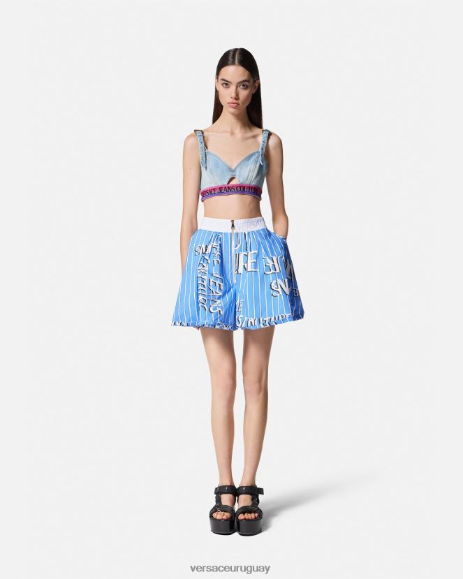 Versace top corto de mezclilla con logo mujer azul ropa H88R0H2200