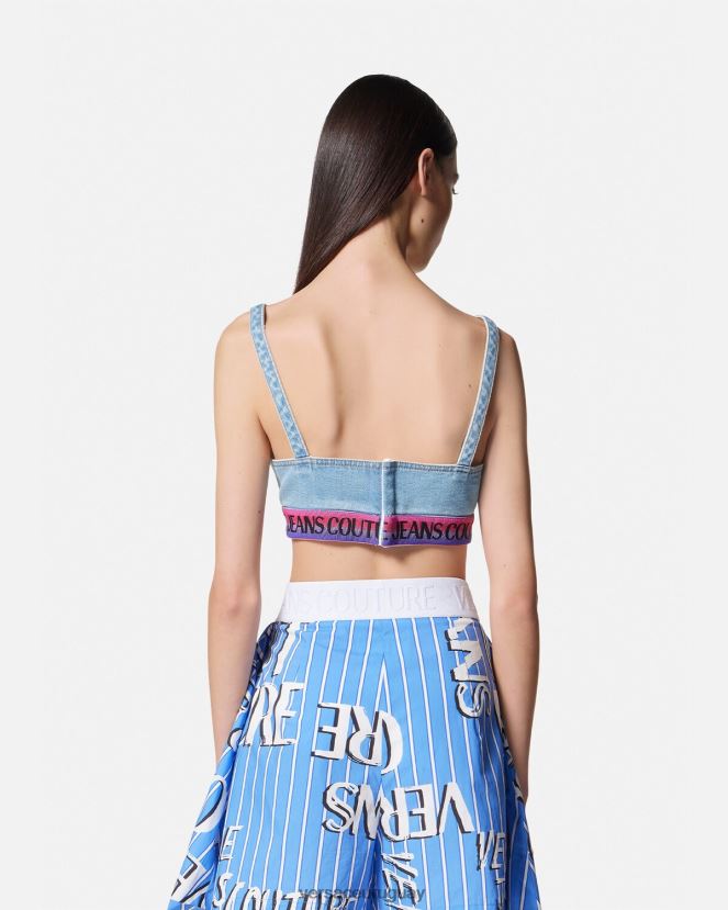 Versace top corto de mezclilla con logo mujer azul ropa H88R0H2200