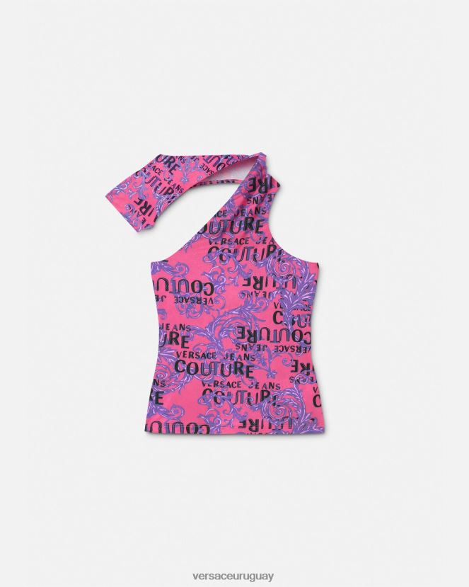 Versace top de un solo hombro con logo de alta costura mujer fucsia ropa H88R0H2204