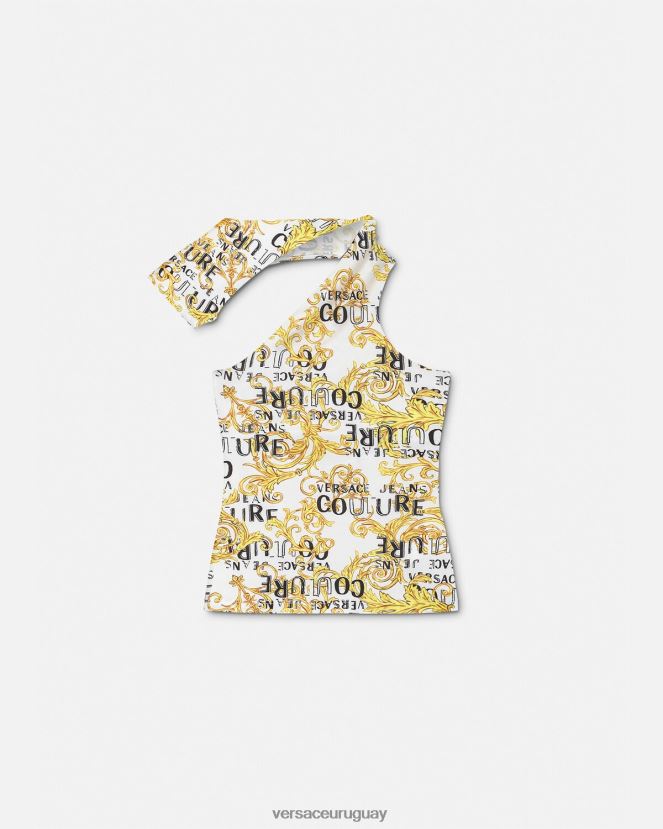 Versace top de un solo hombro con logo de alta costura mujer oro y blanco ropa H88R0H2205