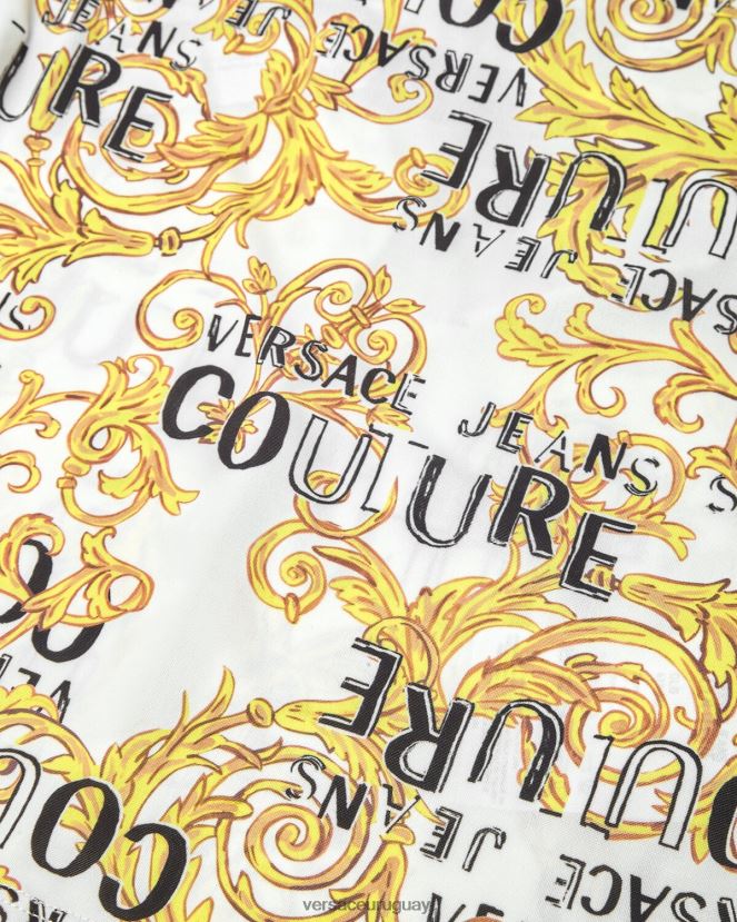 Versace top de un solo hombro con logo de alta costura mujer oro y blanco ropa H88R0H2205