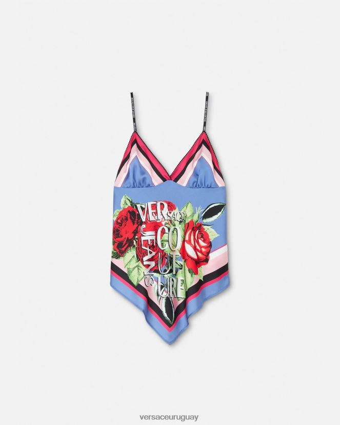 Versace top fular rosas mujer azul claro ropa H88R0H2165