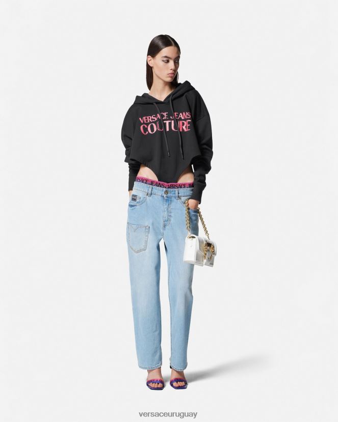 Versace vaqueros con logo en la cinturilla mujer azul ropa H88R0H2237