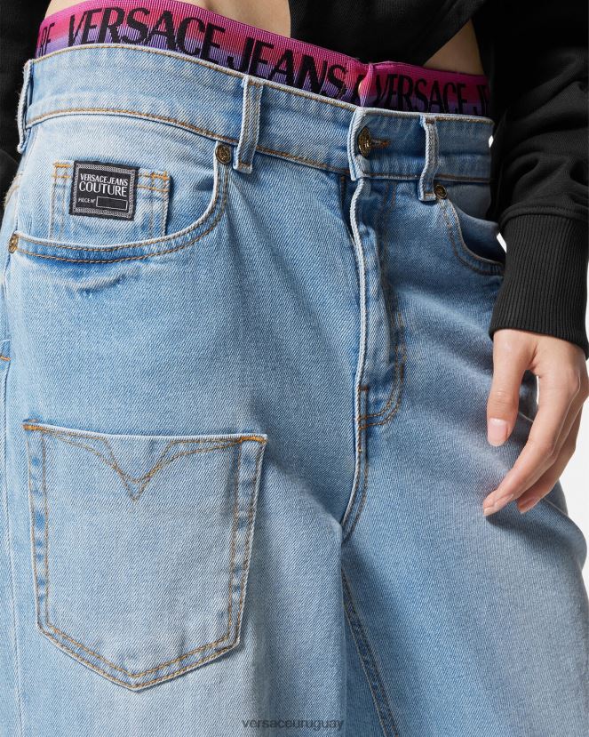 Versace vaqueros con logo en la cinturilla mujer azul ropa H88R0H2237