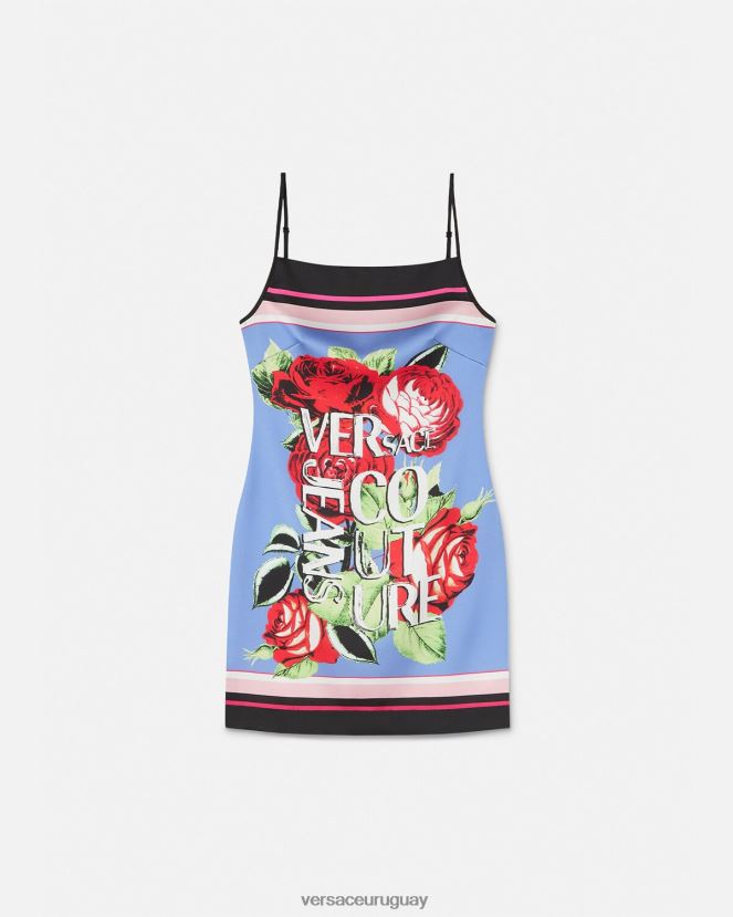 Versace mini vestido de rosas mujer azul claro ropa H88R0H2159