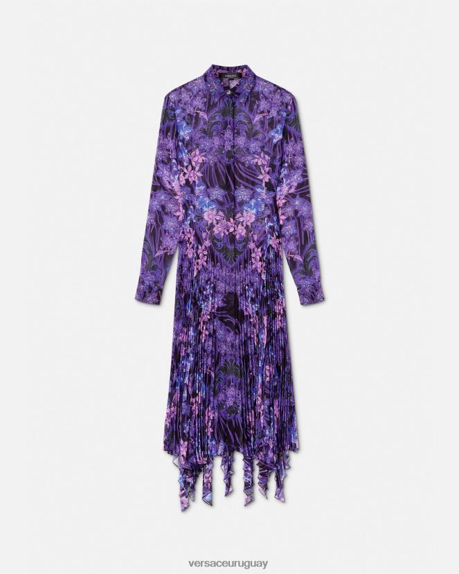 Versace vestido camisero midi con diseño barroco color orquídea mujer violeta y estampado ropa H88R0H54
