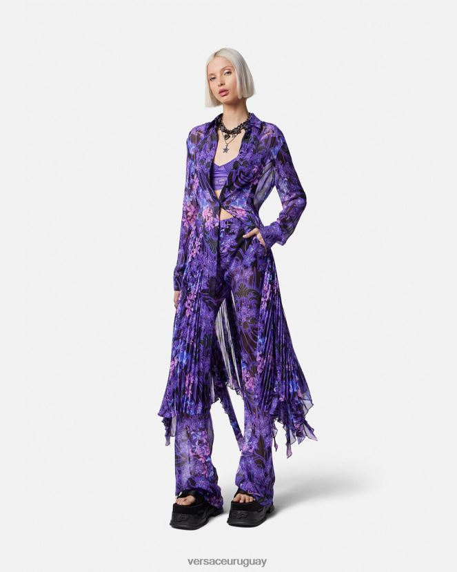 Versace vestido camisero midi con diseño barroco color orquídea mujer violeta y estampado ropa H88R0H54