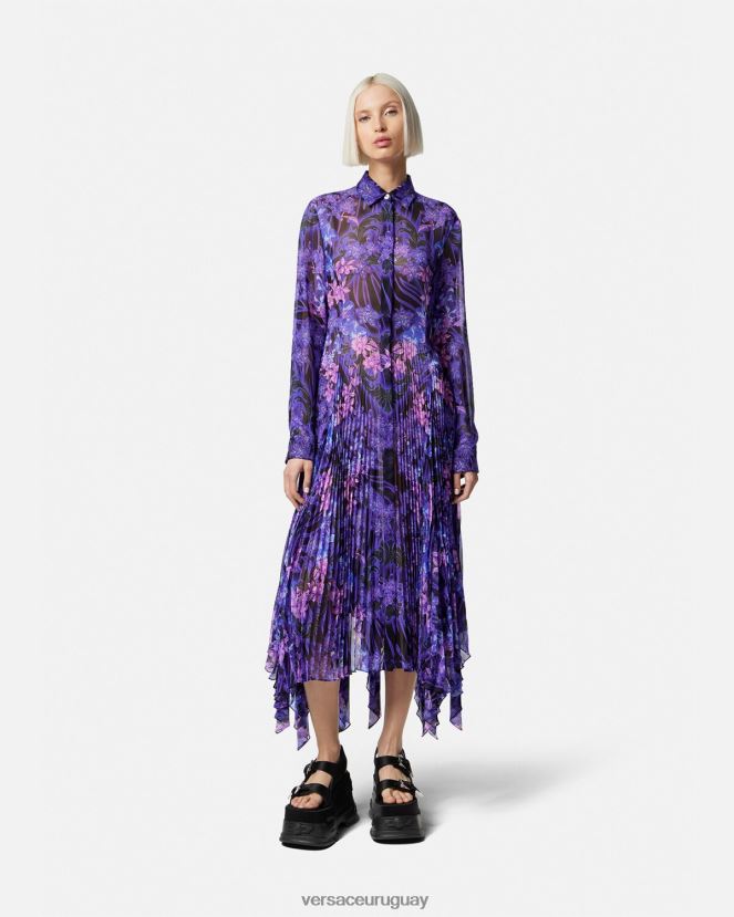 Versace vestido camisero midi con diseño barroco color orquídea mujer violeta y estampado ropa H88R0H54