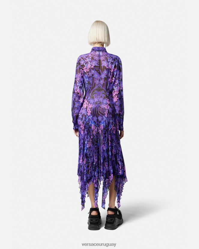 Versace vestido camisero midi con diseño barroco color orquídea mujer violeta y estampado ropa H88R0H54