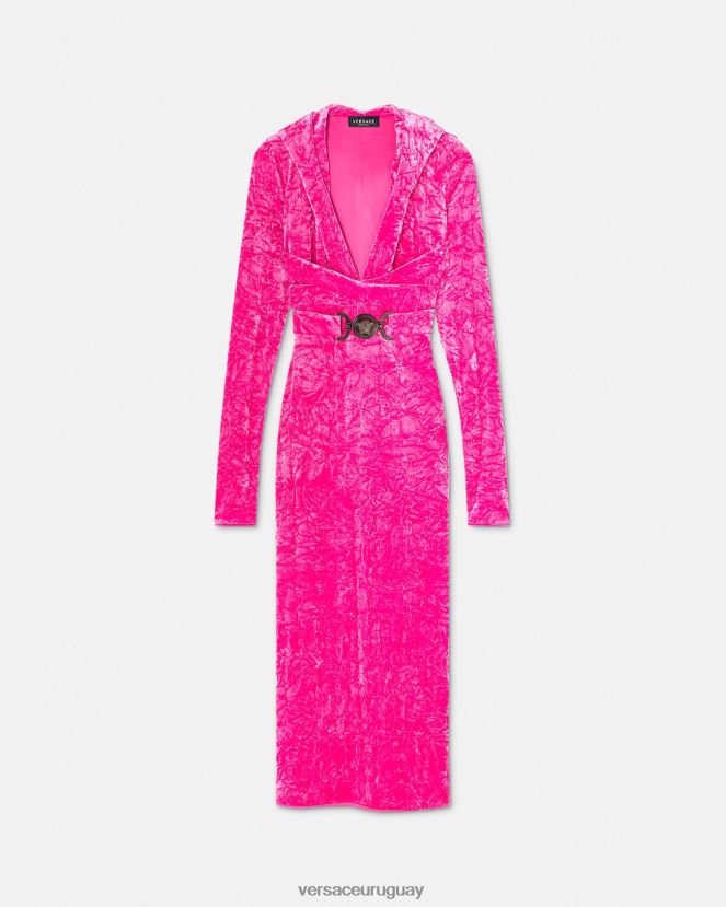 Versace vestido con capucha de terciopelo con Medusa '95 mujer fucsia ropa H88R0H57