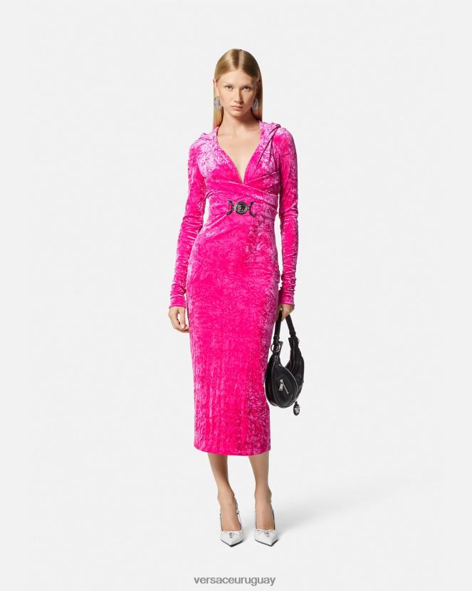 Versace vestido con capucha de terciopelo con Medusa \'95 mujer fucsia ropa H88R0H57