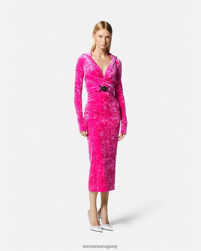 Versace vestido con capucha de terciopelo con Medusa \'95 mujer fucsia ropa H88R0H57