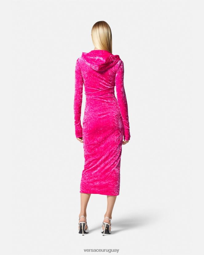 Versace vestido con capucha de terciopelo con Medusa \'95 mujer fucsia ropa H88R0H57