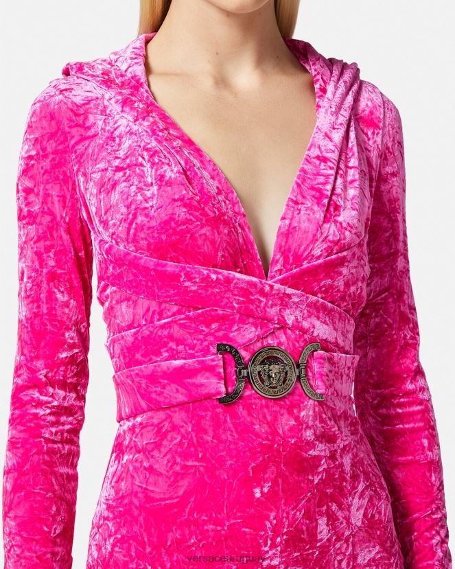 Versace vestido con capucha de terciopelo con Medusa \'95 mujer fucsia ropa H88R0H57