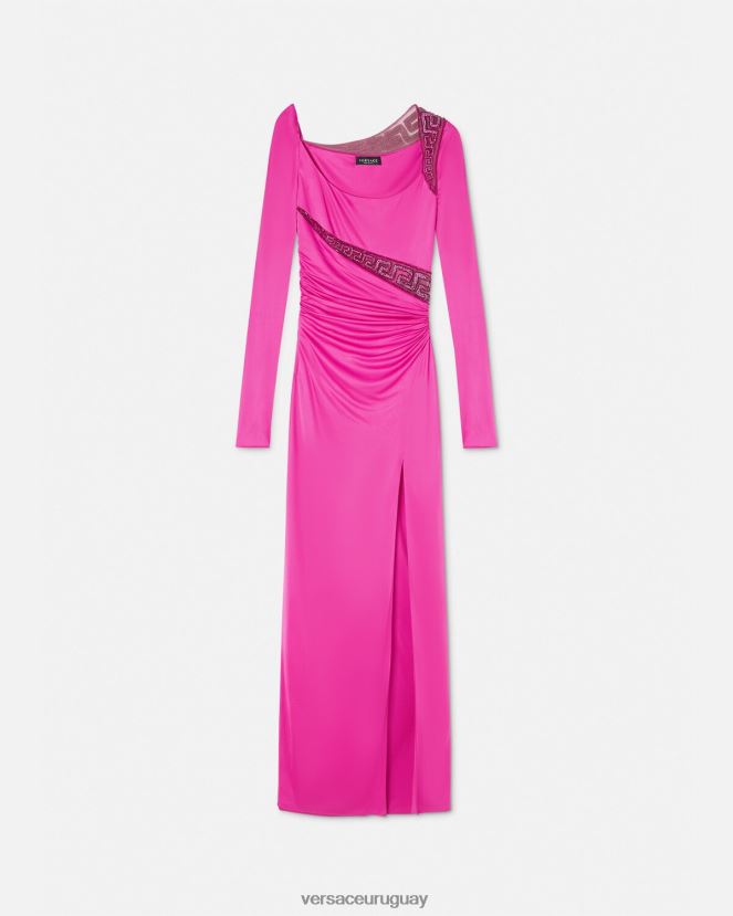 Versace vestido con detalles de greca y cristales mujer fucsia ropa H88R0H64