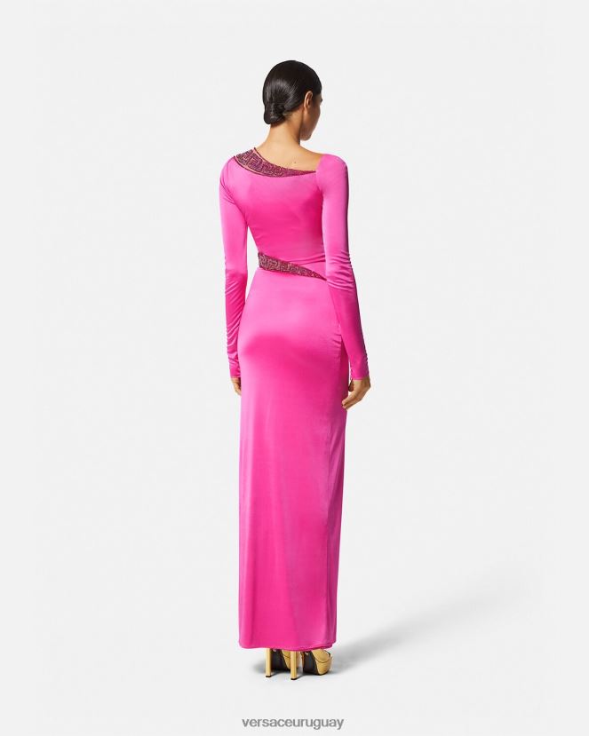 Versace vestido con detalles de greca y cristales mujer fucsia ropa H88R0H64