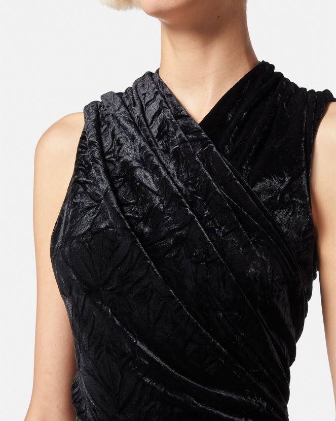 Versace vestido corto asimétrico de terciopelo mujer negro ropa H88R0H76