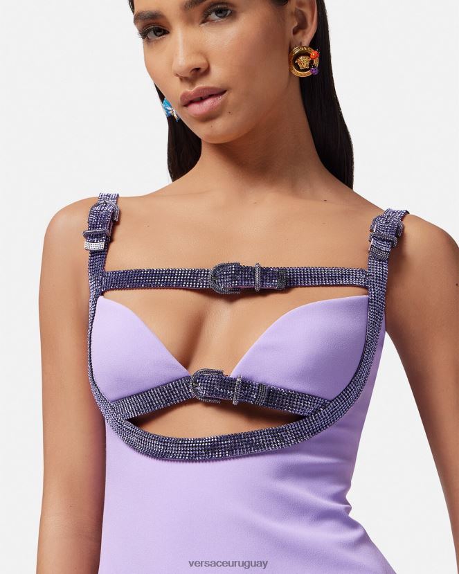Versace vestido corto con aberturas de cristal mujer un color ropa H88R0H11
