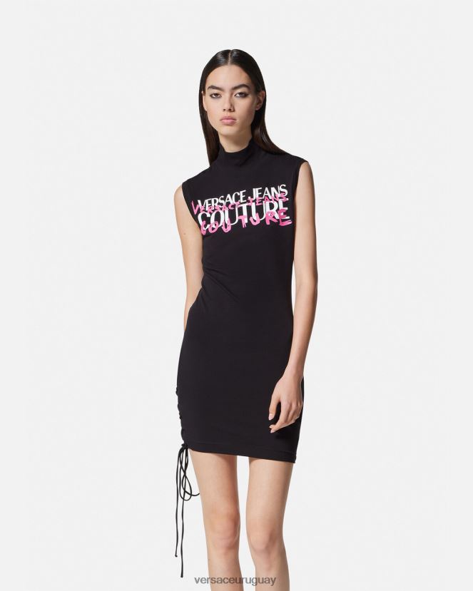 Versace vestido corto con cordones y logo mujer negro ropa H88R0H2158
