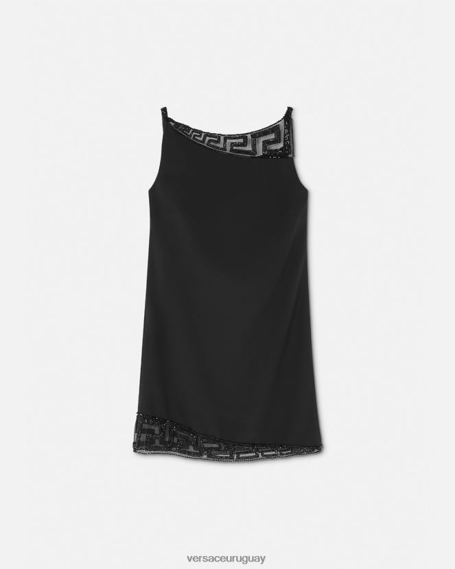 Versace vestido corto con detalles de Greca y cristales mujer negro ropa H88R0H37