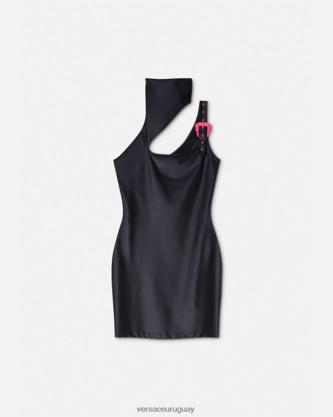Versace vestido corto con hebilla barroca mujer negro ropa H88R0H2195