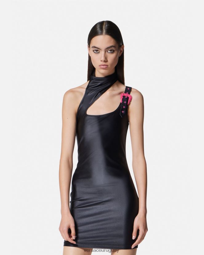 Versace vestido corto con hebilla barroca mujer negro ropa H88R0H2195