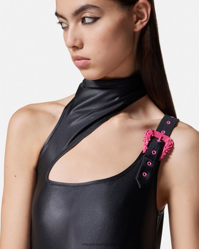 Versace vestido corto con hebilla barroca mujer negro ropa H88R0H2195