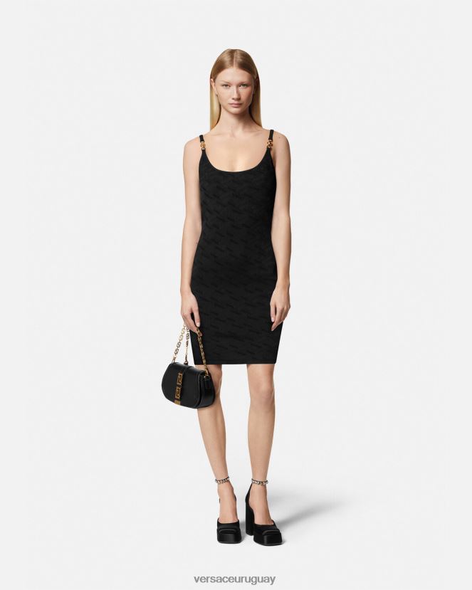 Versace vestido corto con medusa \'95 y la greca mujer negro ropa H88R0H42
