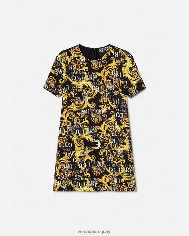 Versace vestido corto de alta costura con logo mujer oro negro ropa H88R0H2189