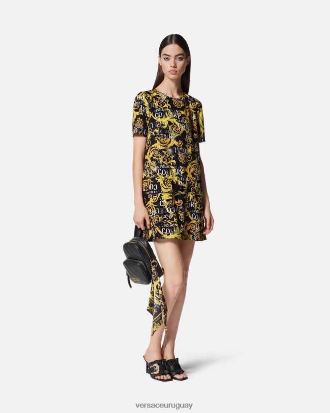 Versace vestido corto de alta costura con logo mujer oro negro ropa H88R0H2189