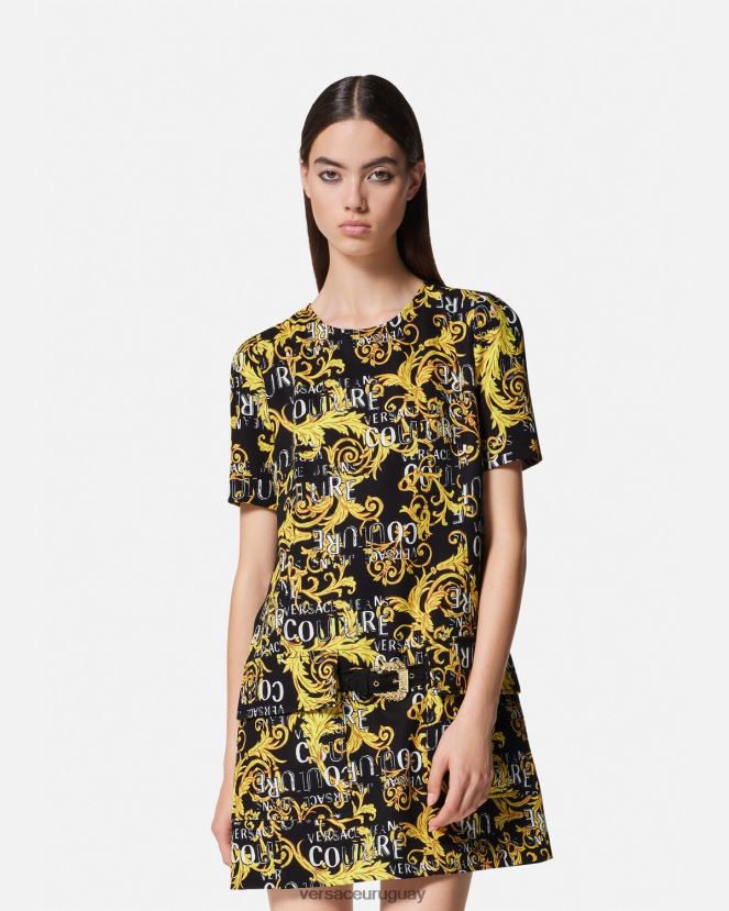 Versace vestido corto de alta costura con logo mujer oro negro ropa H88R0H2189