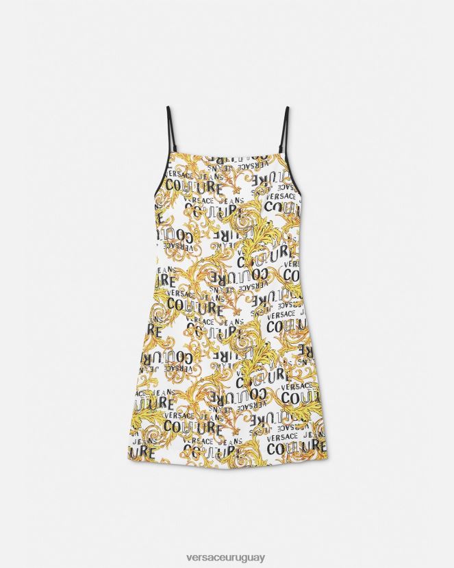 Versace vestido corto de alta costura con logo mujer oro y blanco ropa H88R0H2187