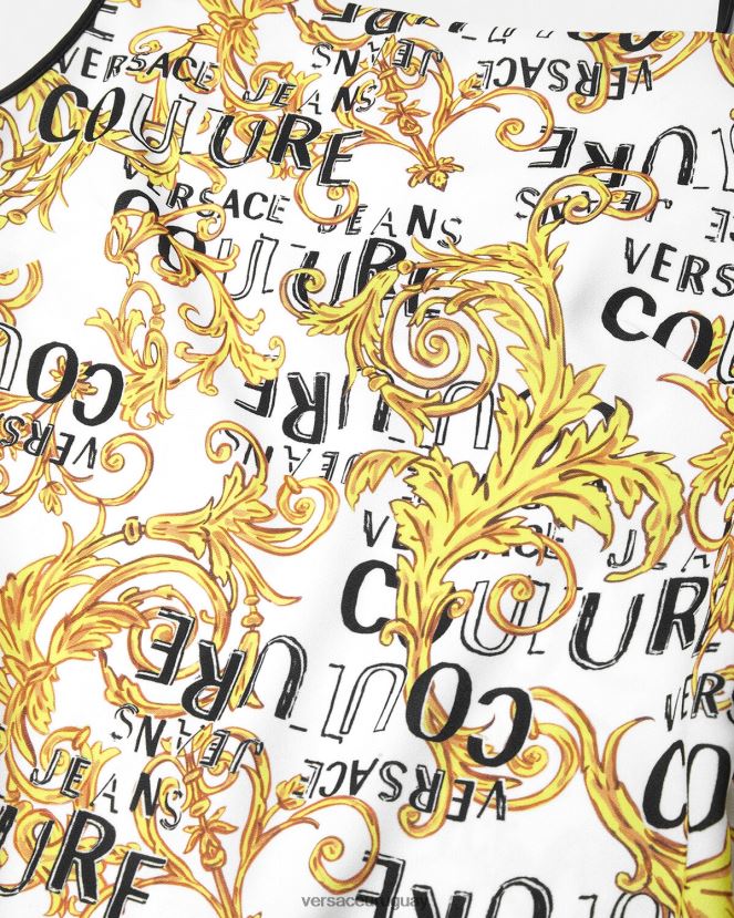 Versace vestido corto de alta costura con logo mujer oro y blanco ropa H88R0H2187