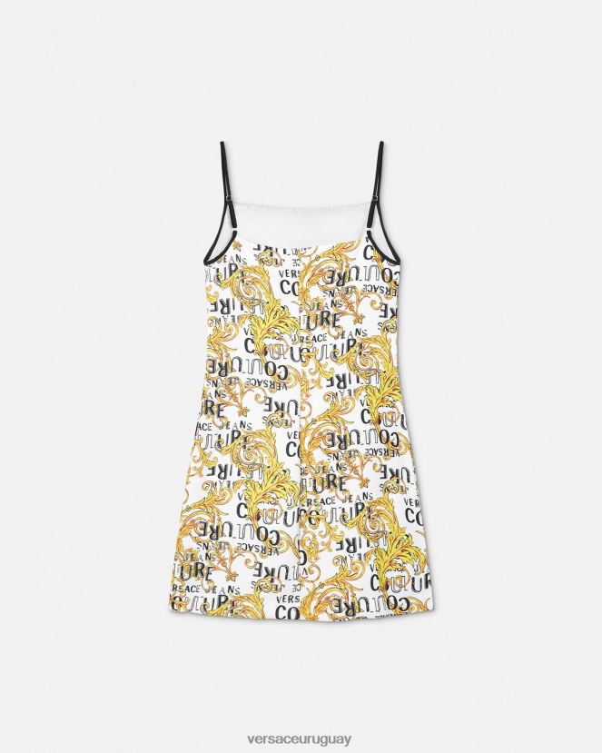 Versace vestido corto de alta costura con logo mujer oro y blanco ropa H88R0H2187