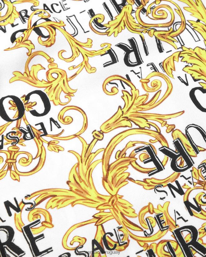 Versace vestido corto de alta costura con logo mujer oro y blanco ropa H88R0H2187
