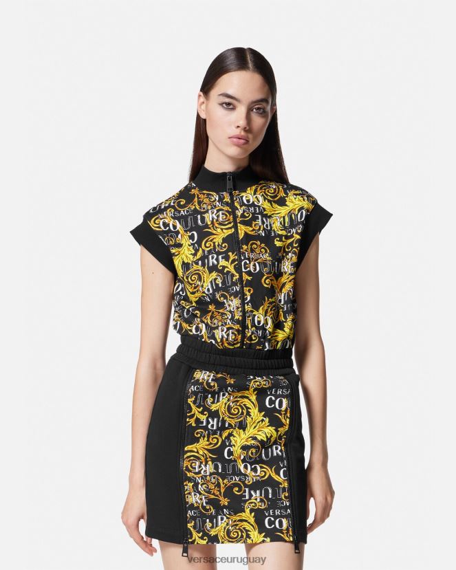 Versace vestido corto de alta costura con logo y cremallera mujer oro negro ropa H88R0H2182