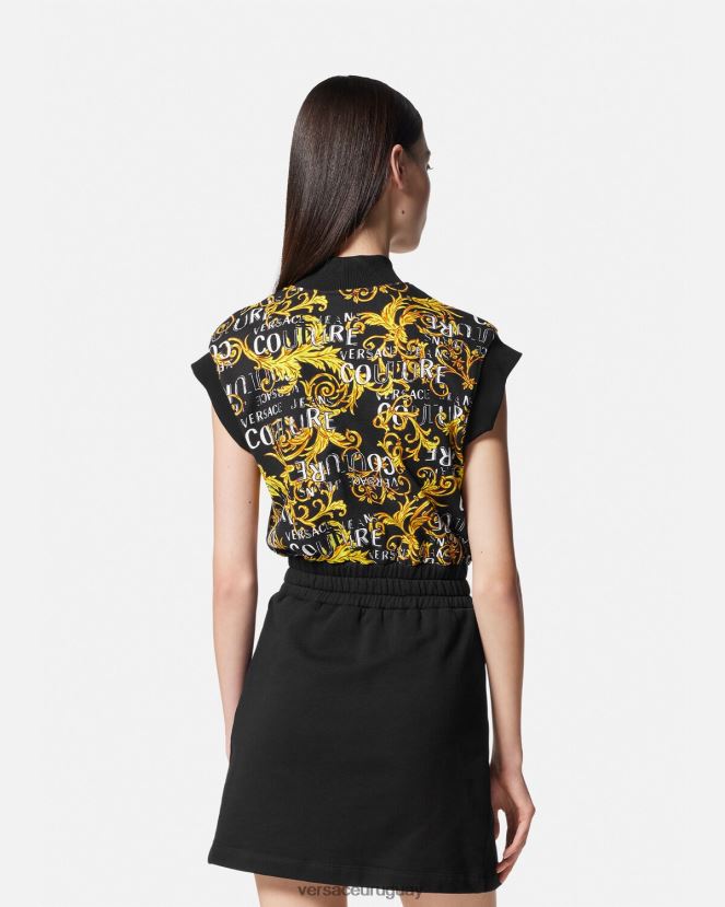 Versace vestido corto de alta costura con logo y cremallera mujer oro negro ropa H88R0H2182