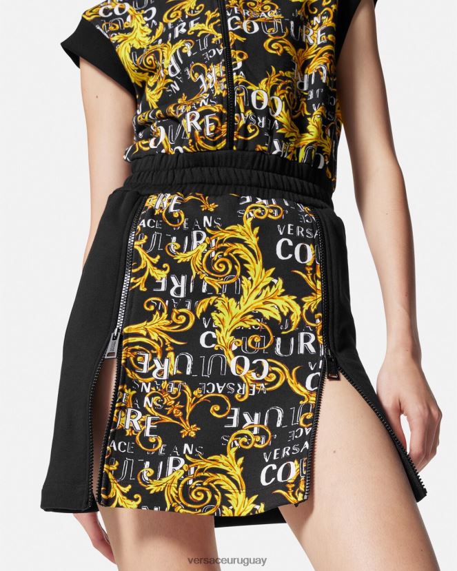 Versace vestido corto de alta costura con logo y cremallera mujer oro negro ropa H88R0H2182