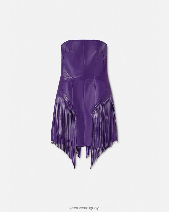 Versace vestido corto de cuero con flecos mujer Violeta ropa H88R0H73
