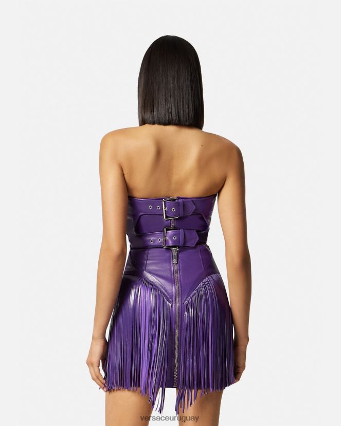 Versace vestido corto de cuero con flecos mujer Violeta ropa H88R0H73
