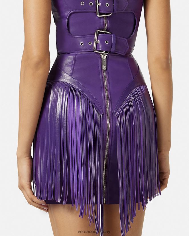 Versace vestido corto de cuero con flecos mujer Violeta ropa H88R0H73