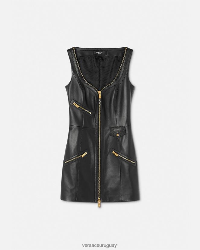 Versace vestido corto de cuero estilo motero mujer negro ropa H88R0H67