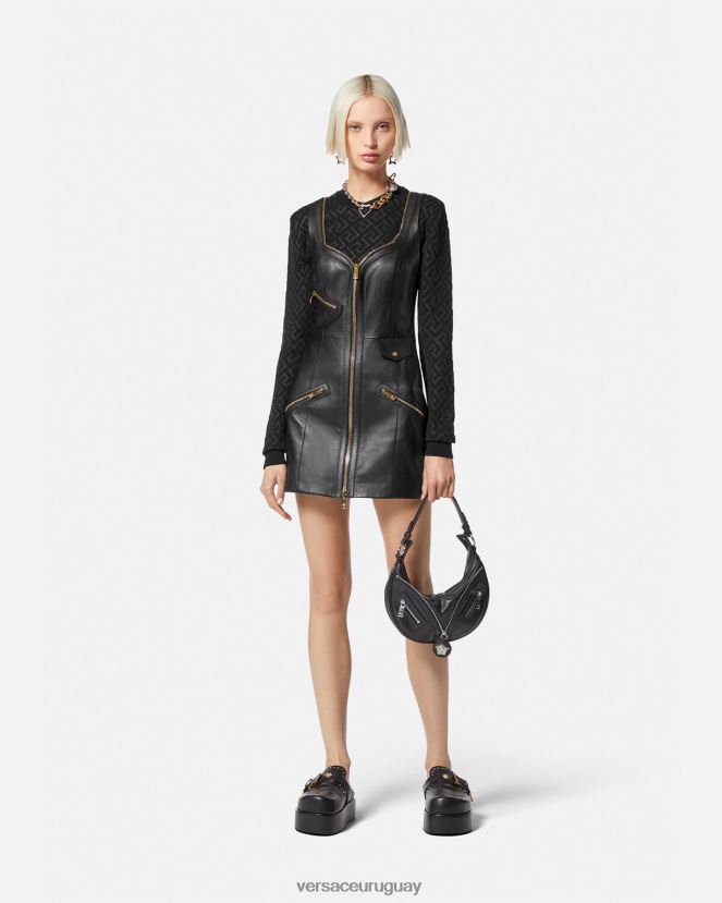 Versace vestido corto de cuero estilo motero mujer negro ropa H88R0H67