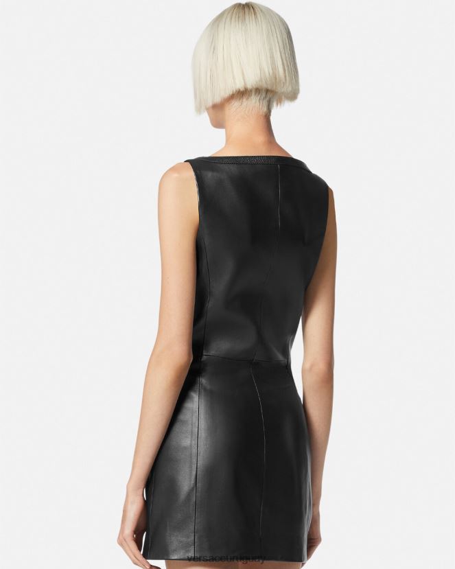 Versace vestido corto de cuero estilo motero mujer negro ropa H88R0H67
