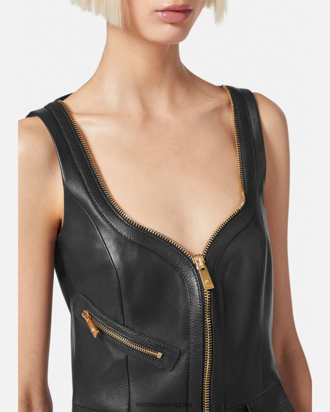 Versace vestido corto de cuero estilo motero mujer negro ropa H88R0H67