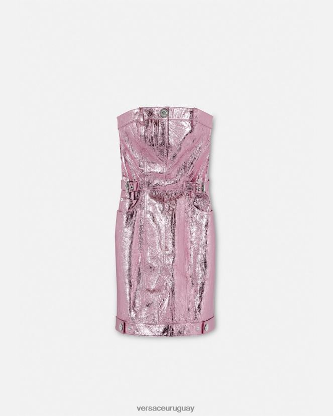Versace vestido corto de cuero metalizado con Medusa mujer rosa ropa H88R0H14