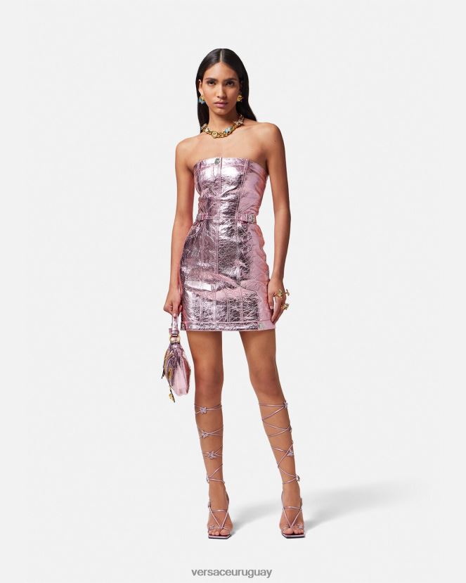 Versace vestido corto de cuero metalizado con Medusa mujer rosa ropa H88R0H14